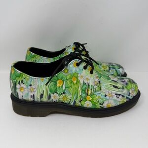 Dr. Martens Leather Green Slime Floral Paint Slick Oxford Shoe Size 9